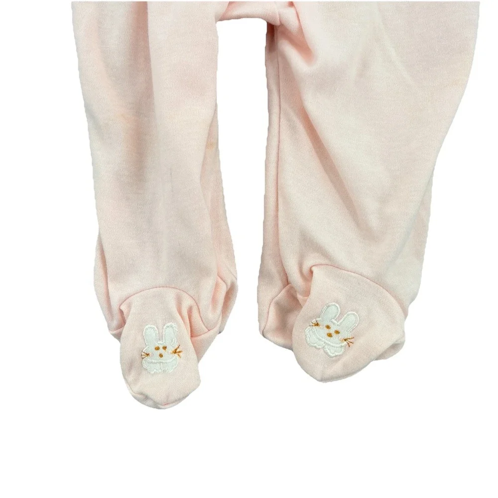 NWT Vintage Petit Ami Baby Girl Outfit 6M Pink‎ Bunny Footed Suspender Set